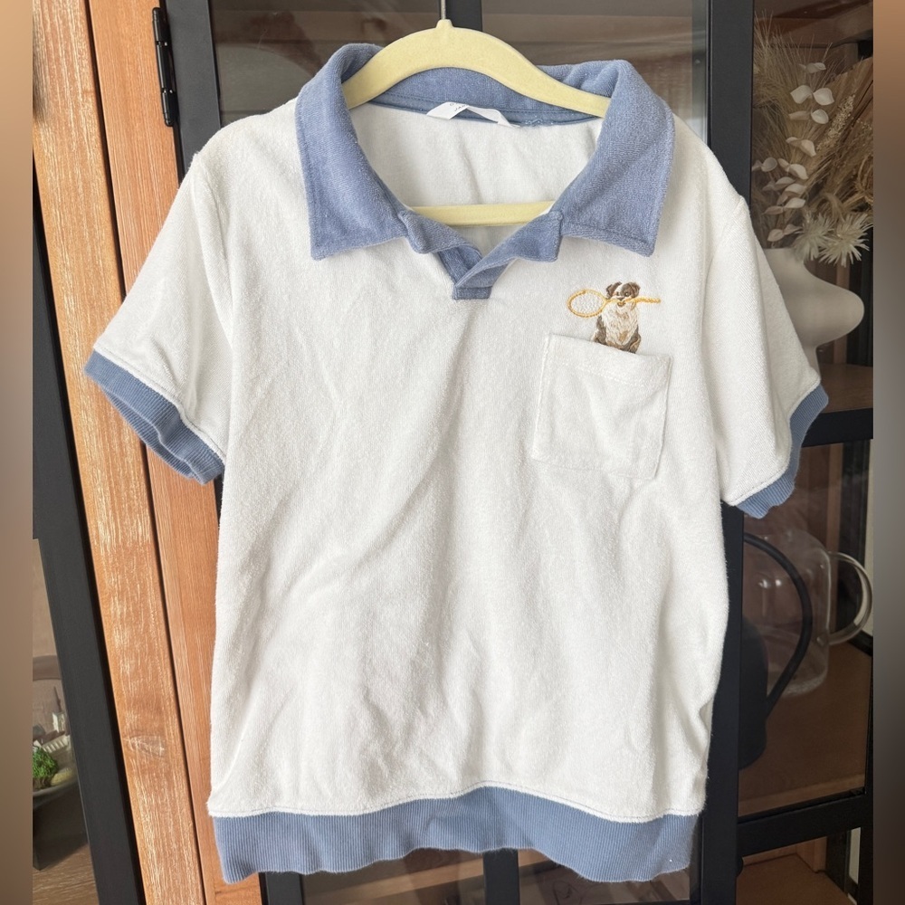 Janie & Jack Gray Malin pique polo shirt embroidered dog puppy tennis tee terry